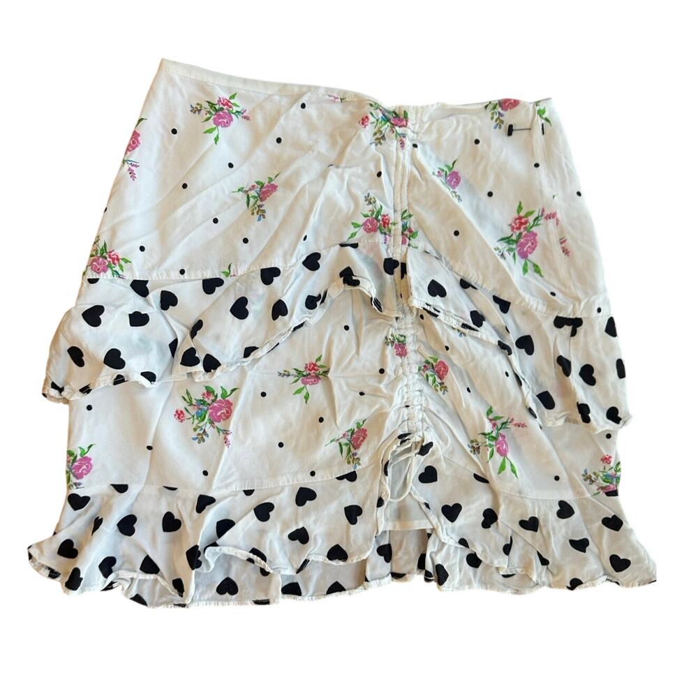For Love & Lemons Lucia Polka Dot Heart Floral Small Tiered Ruffled Mini Skirt